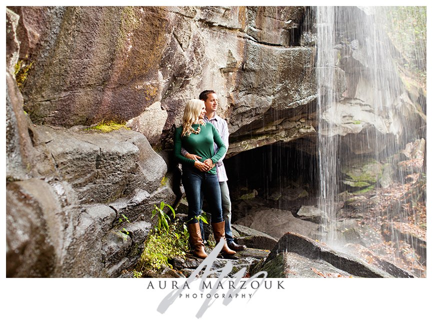 Waterfall at Pisgah National Forest engagement session. © Aura Marzouk Photography, Greensboro Wedding Photographer