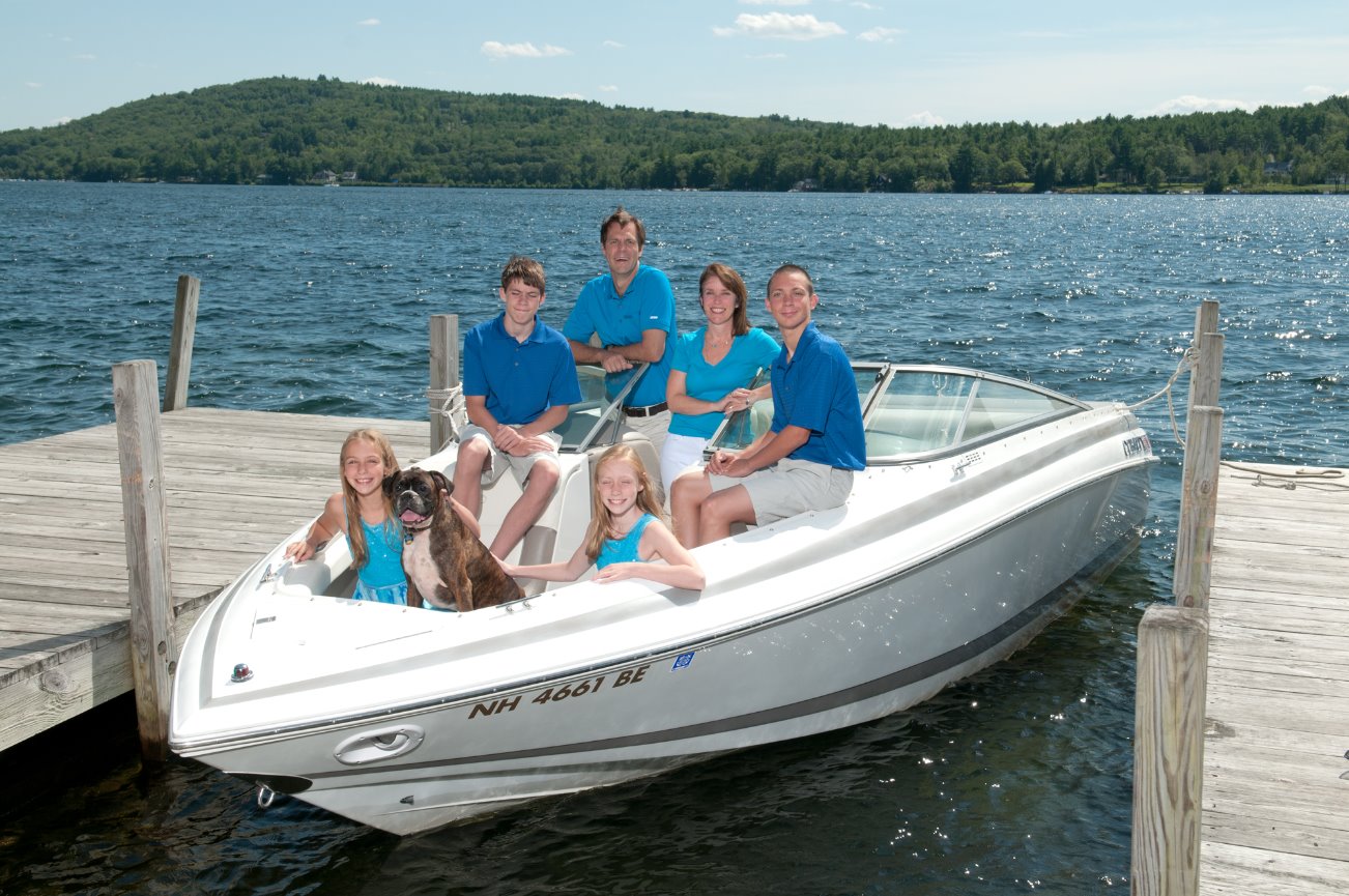 Family Photo on Boat Meredith NH Lake winnipasaukee