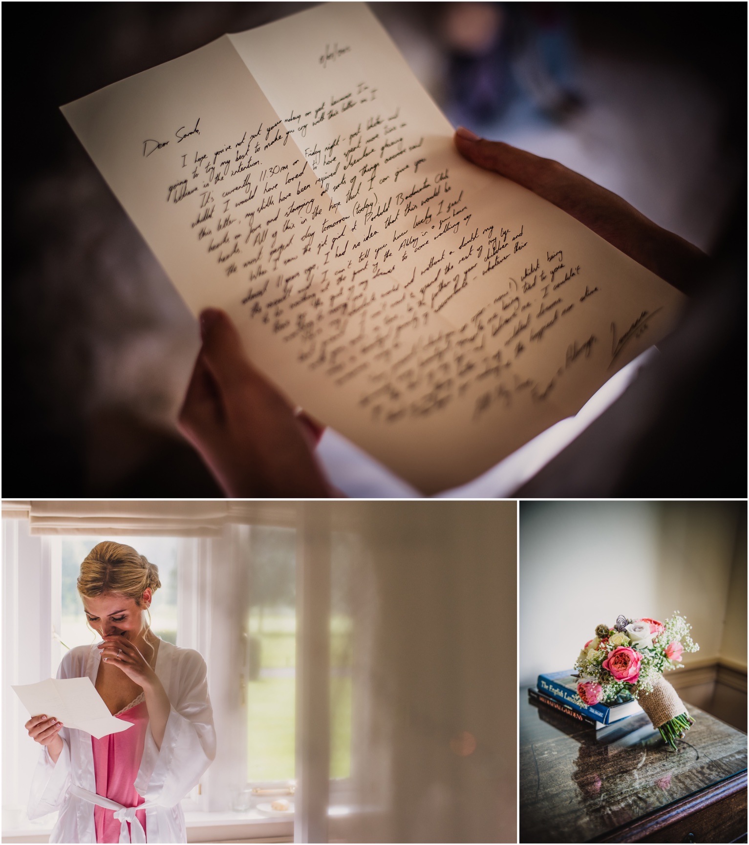 bride reading the letter her husband to be wrote