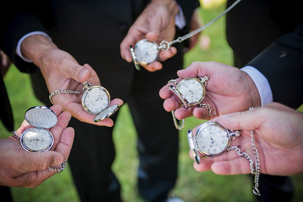 Special groomsmen gifts of matching vintage pocket watches