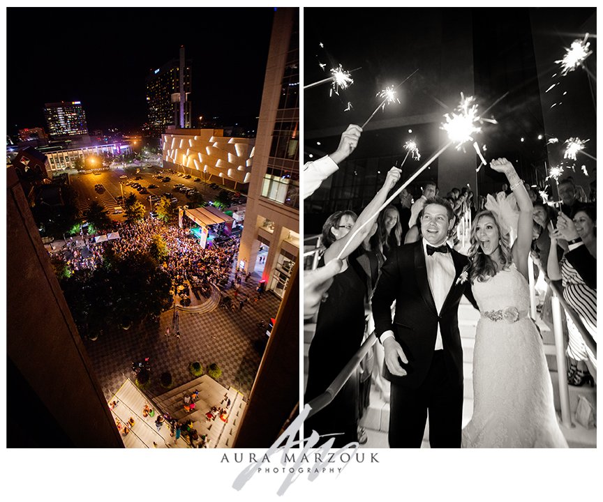 Sparkler exit at Jessica and Chad's Mint Museum wedding in downtown Charlotte. © Aura Marzouk Photography, Greensboro Wedding Photographer