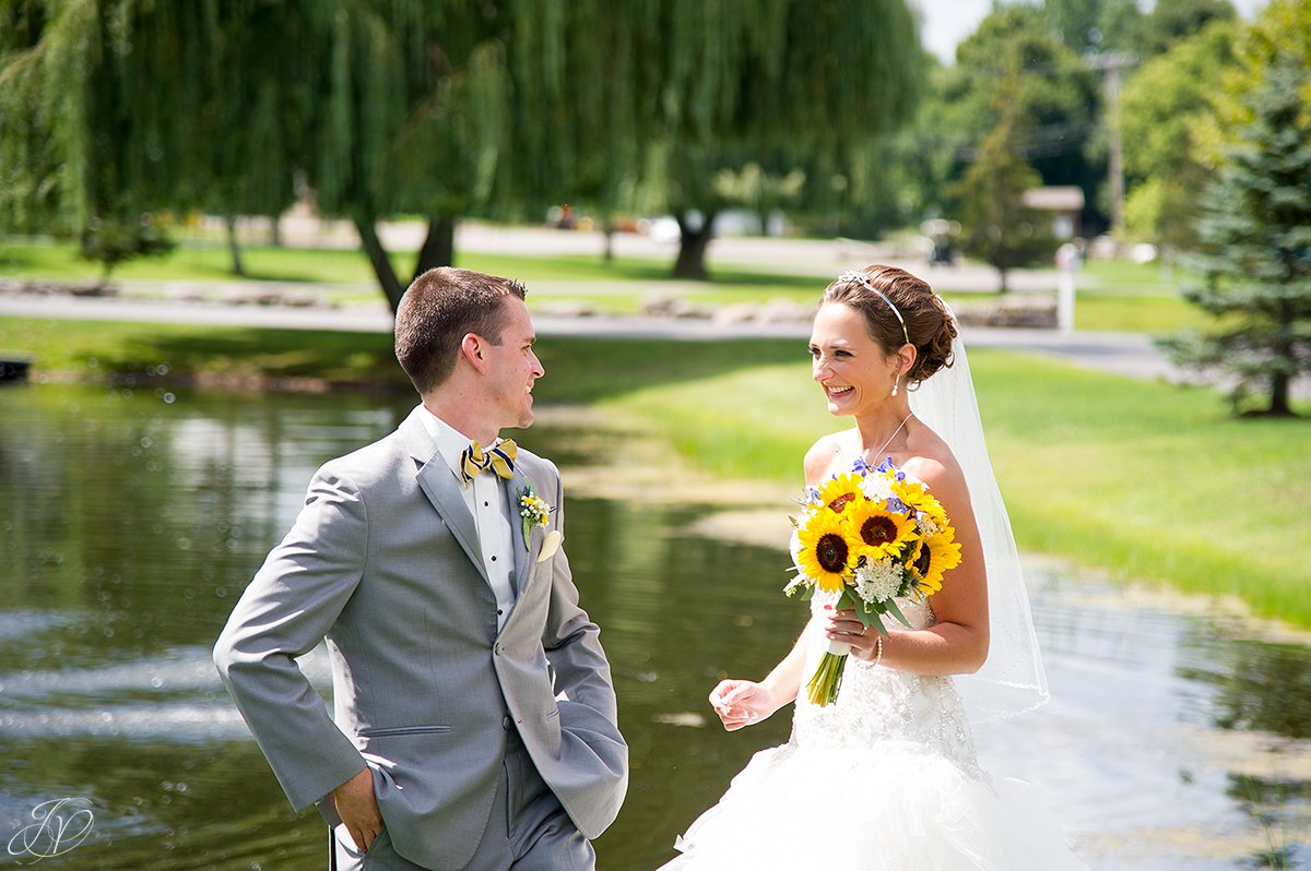 bride and groom first look at Timberlodge at Arrowhead Golf Club