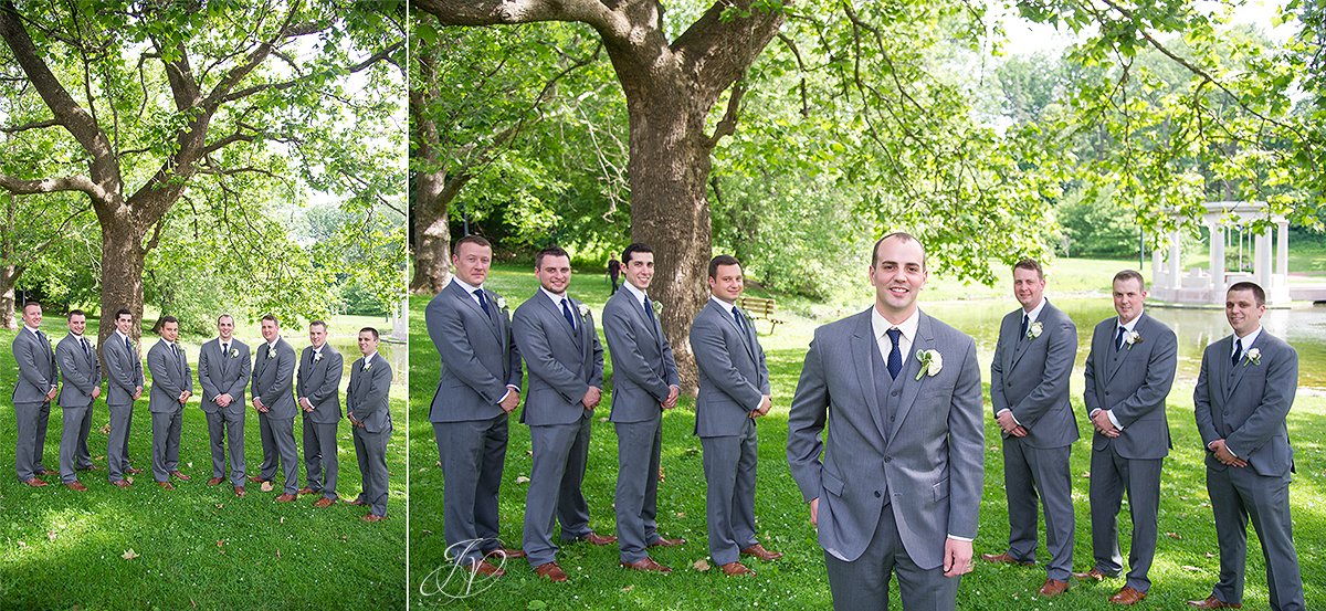 unique shot of groomsmen in congress park saratoga springs