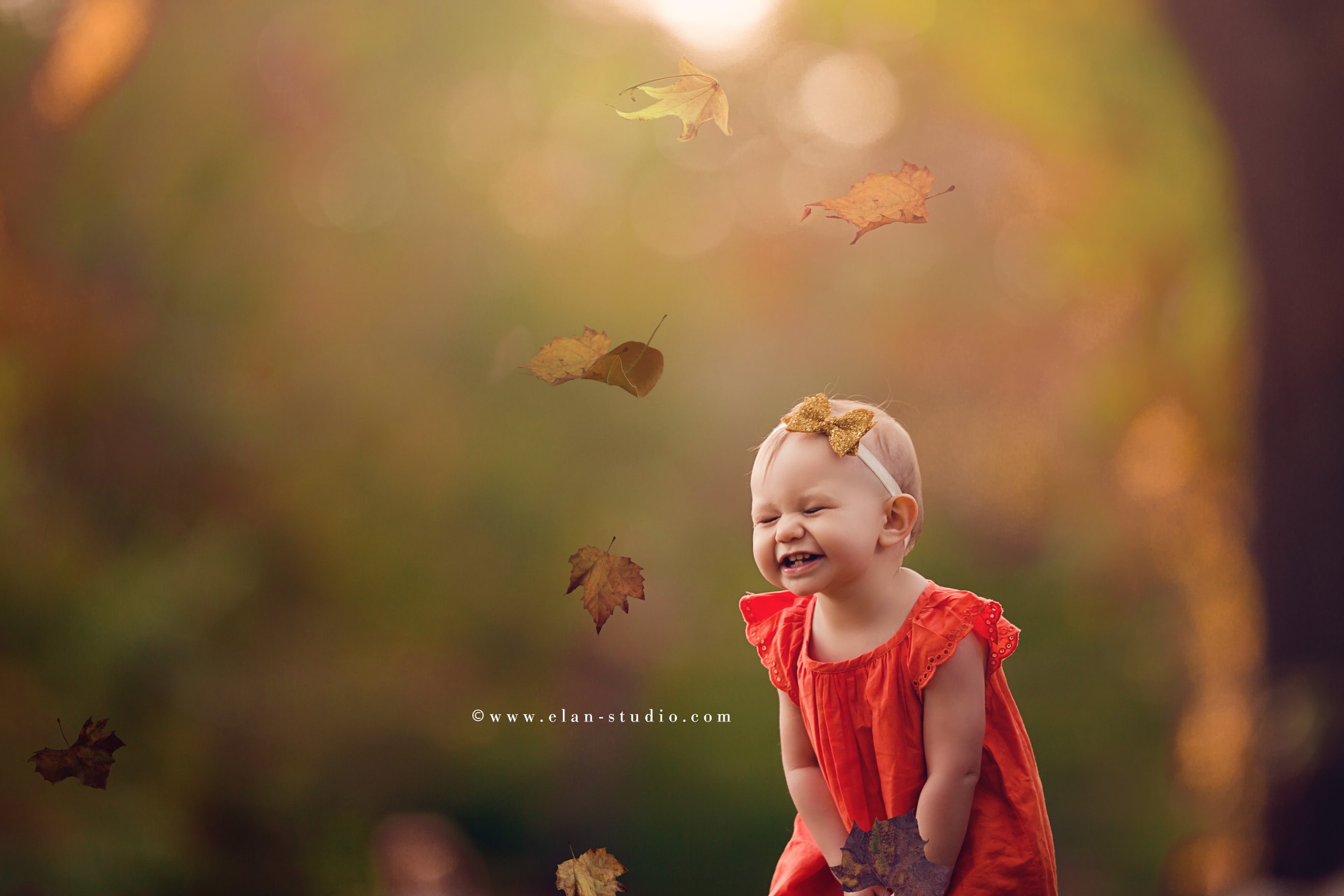 fall portrait, toddler, Rhode Island, autumn leaves, orange dress