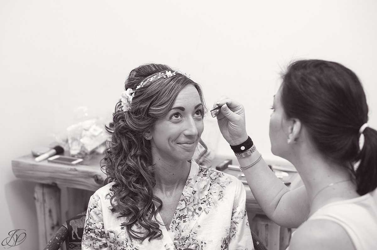 bride getting ready robe lake placid wedding