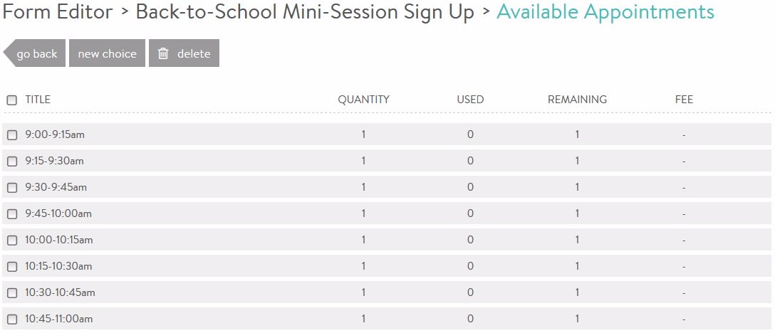 How can I set up a mini-session sign up in the Form Builder? - PhotoBiz ...