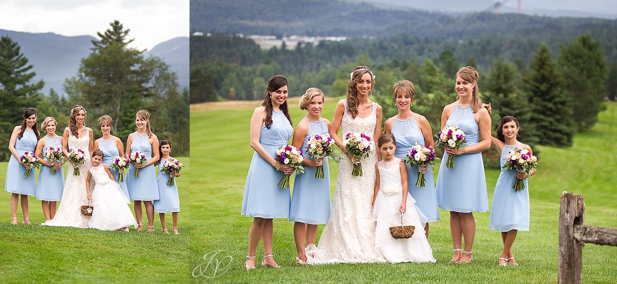 intimate bridal party in light blue lake placid golf club