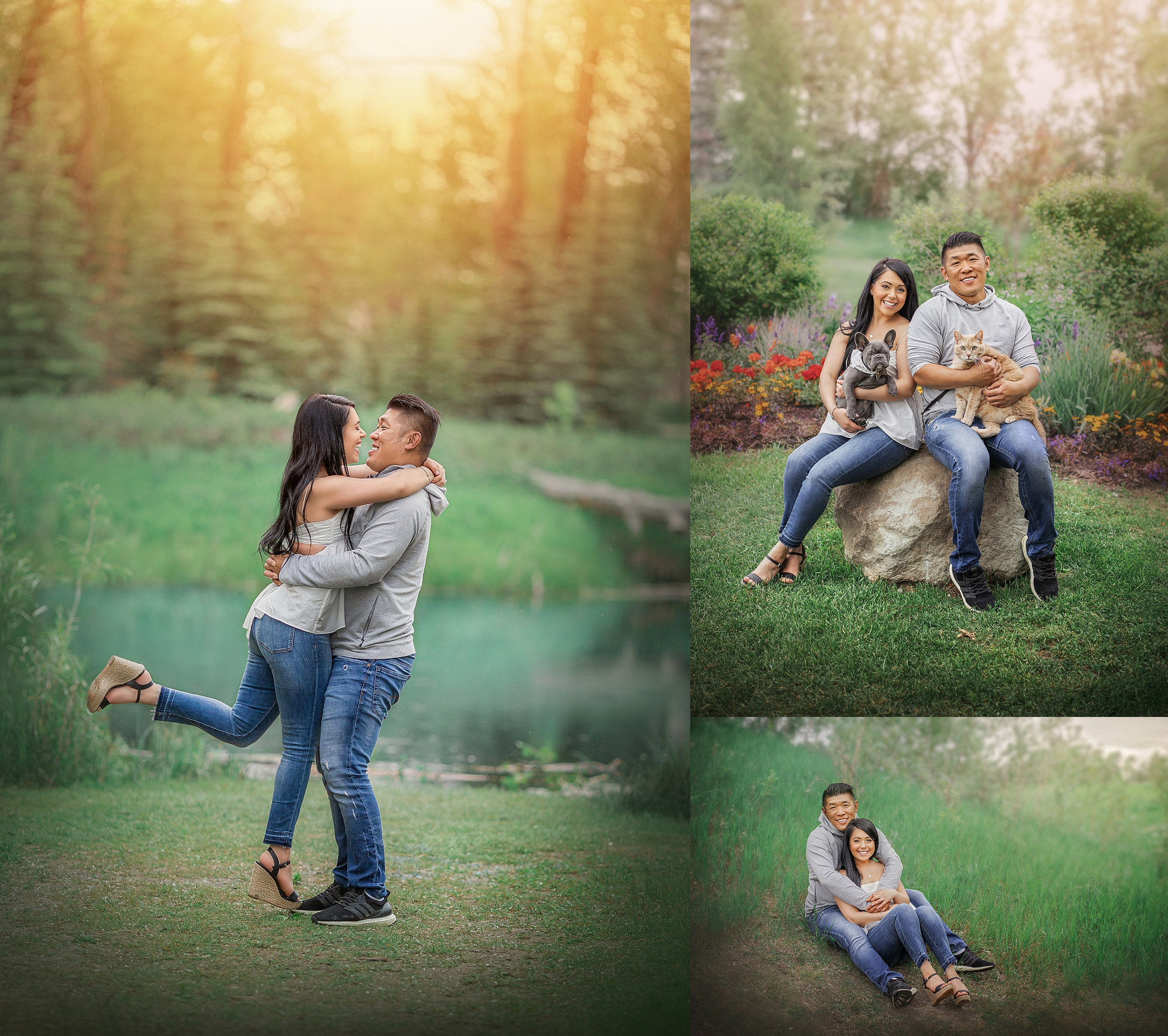 A young African American couple poses together in a serene outdoor setting,  with copy space from Pikwizard