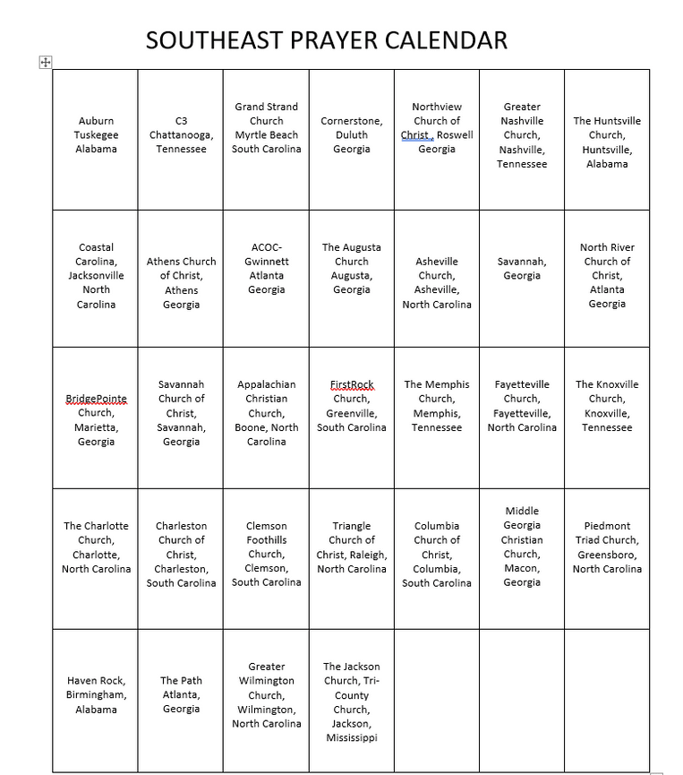 Prayer Calendar