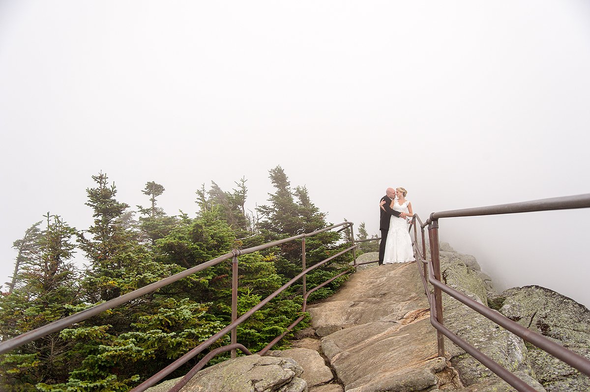 bride and groom whiteface mountain fog bridal portrait