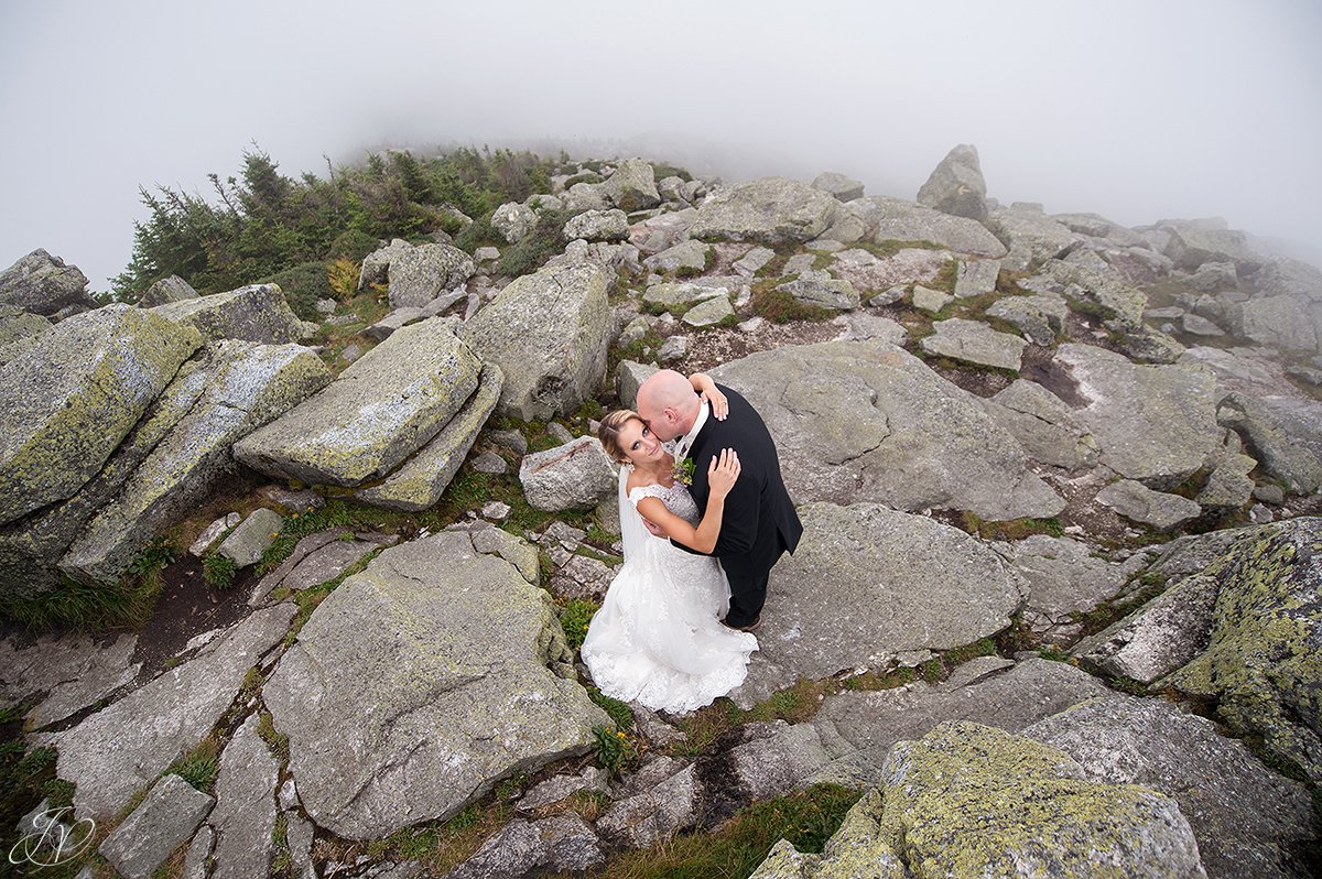 bride and groom whiteface mountain fog bridal portrait