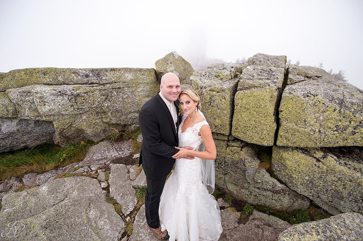 bride and groom whiteface mountain fog bridal portrait