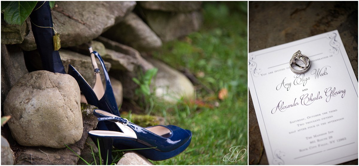 fall wedding day details blue shoes