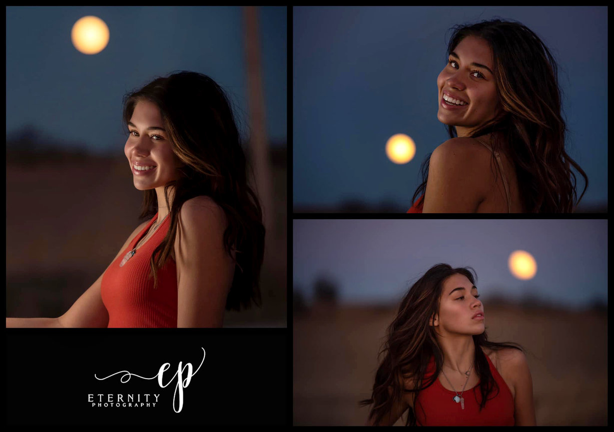 senior picture in the moonlight
