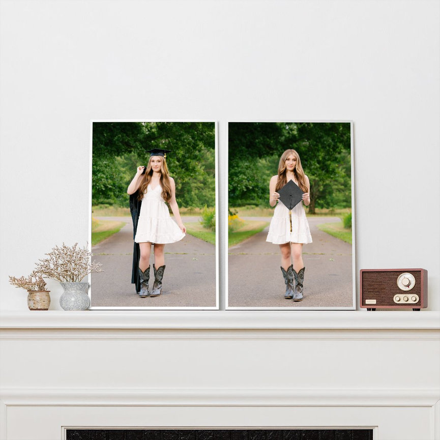 senior girl cap and gown pictures framed for display
