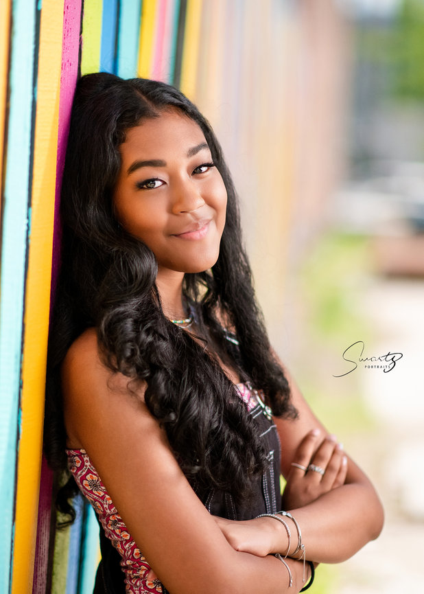 Couture editorial senior portrait at Hughes Landing, The Woodlands TX, blue hour fine art by Swartz Portraits