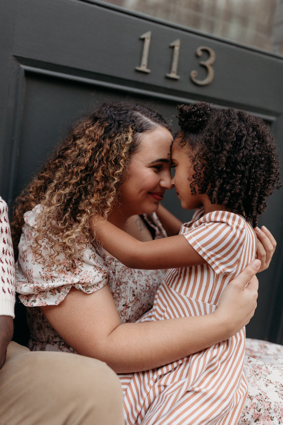 Huntsville Alabama family photoshoot Black mother touches foreheads with her daughter
