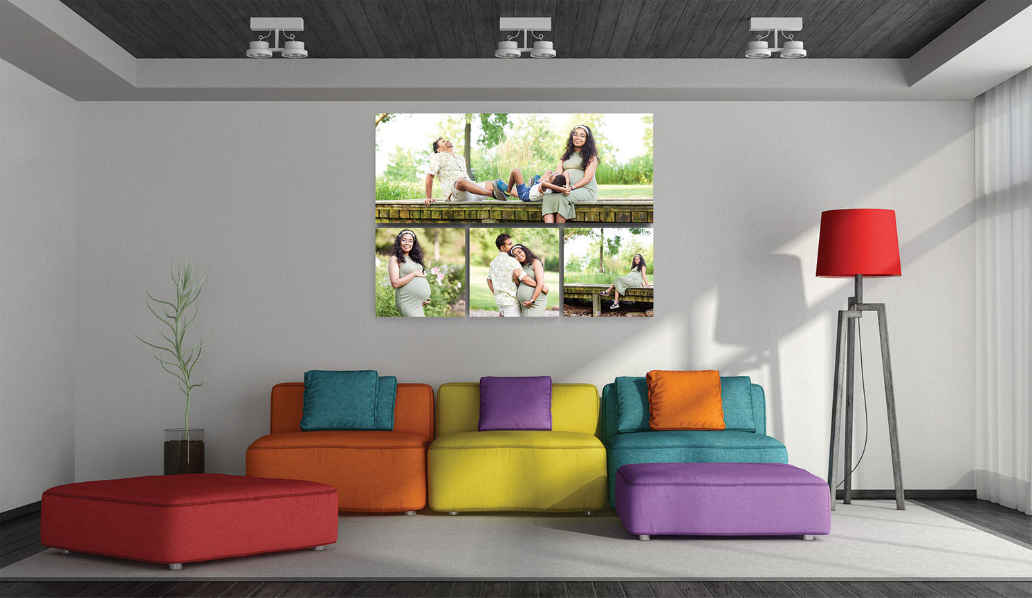 Outdoor family maternity portrait wall art collection displayed as a cohesive and refined statement for the home