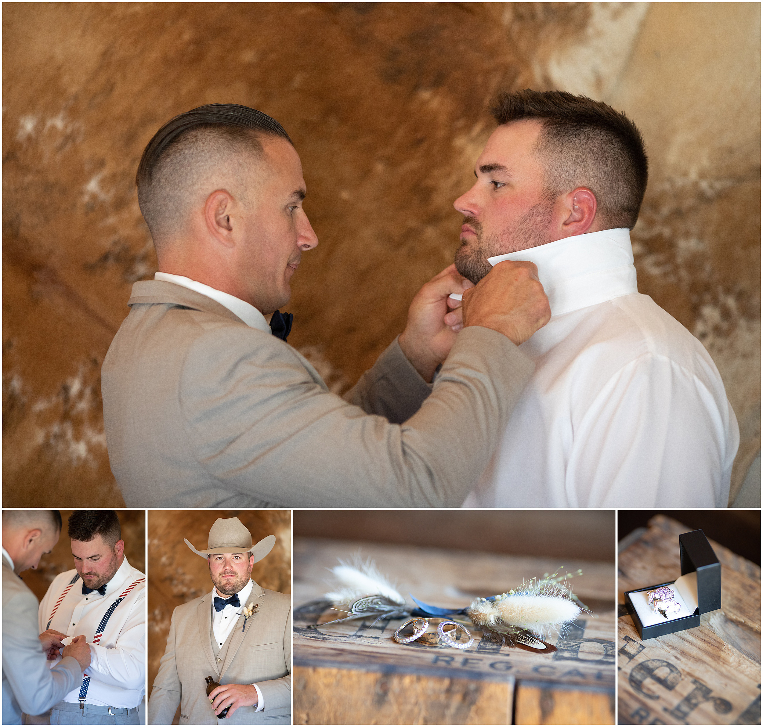 Brother helping groom get ready in Sonoma California