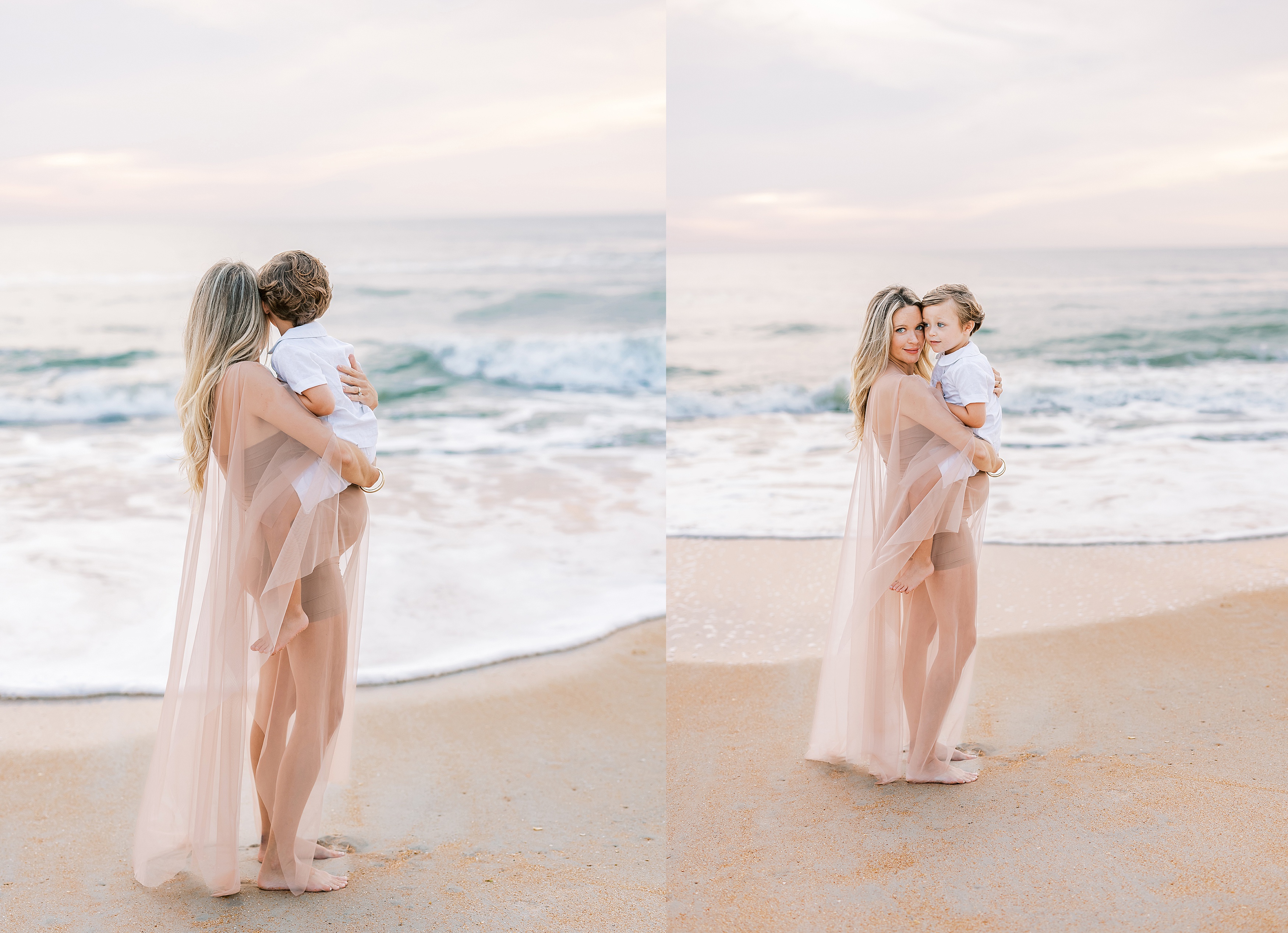 fine art maternity portrait of mother with son on the beach in Saint Augustine Florida