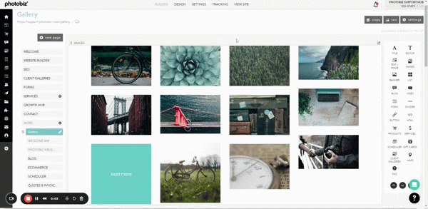 PhotoBiz Website Builder Drag and Drop Block Functionality