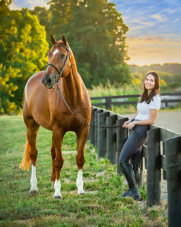 Equine Portrait of a OTTB and rider at sunset in Clarksville, Tennessee.