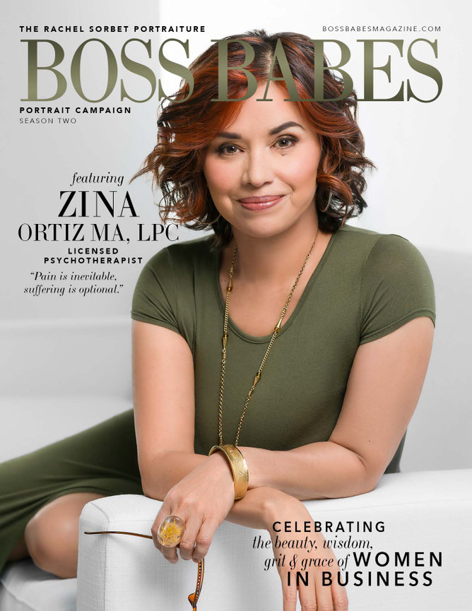 Zina Ortiz pictured on the cover of Boss Babes magazine
