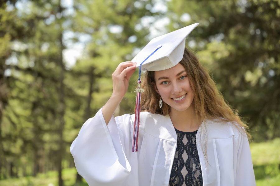 Senior year girl in cap & gown. Boise, Idaho