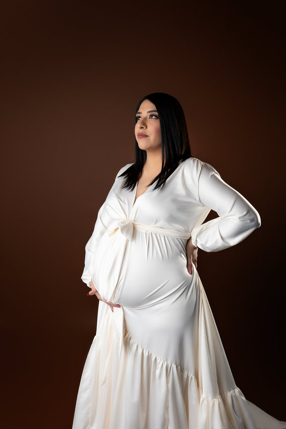 Beautiful timeless maternity portraits in studio serving Calgary and Okotoks