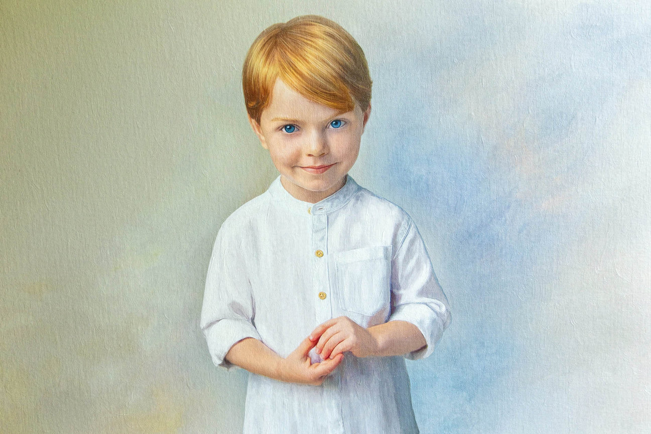 Heirloom studio oil painting of a young boy in Raleigh, NC