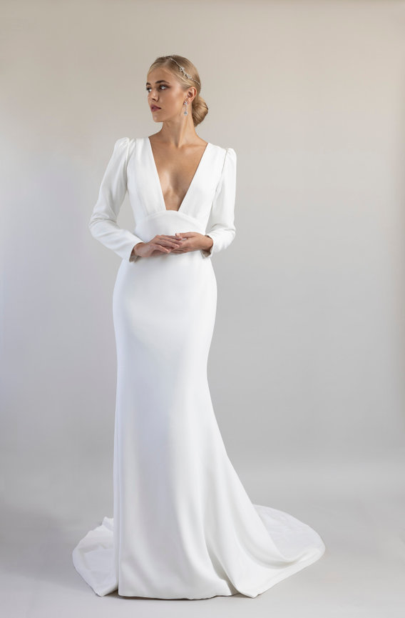 knee length dresses for ladies 3/4 Sleeve Modest Wedding Dresses Backless Simple Long Sleeve Wedding Dress  – SheerGirl