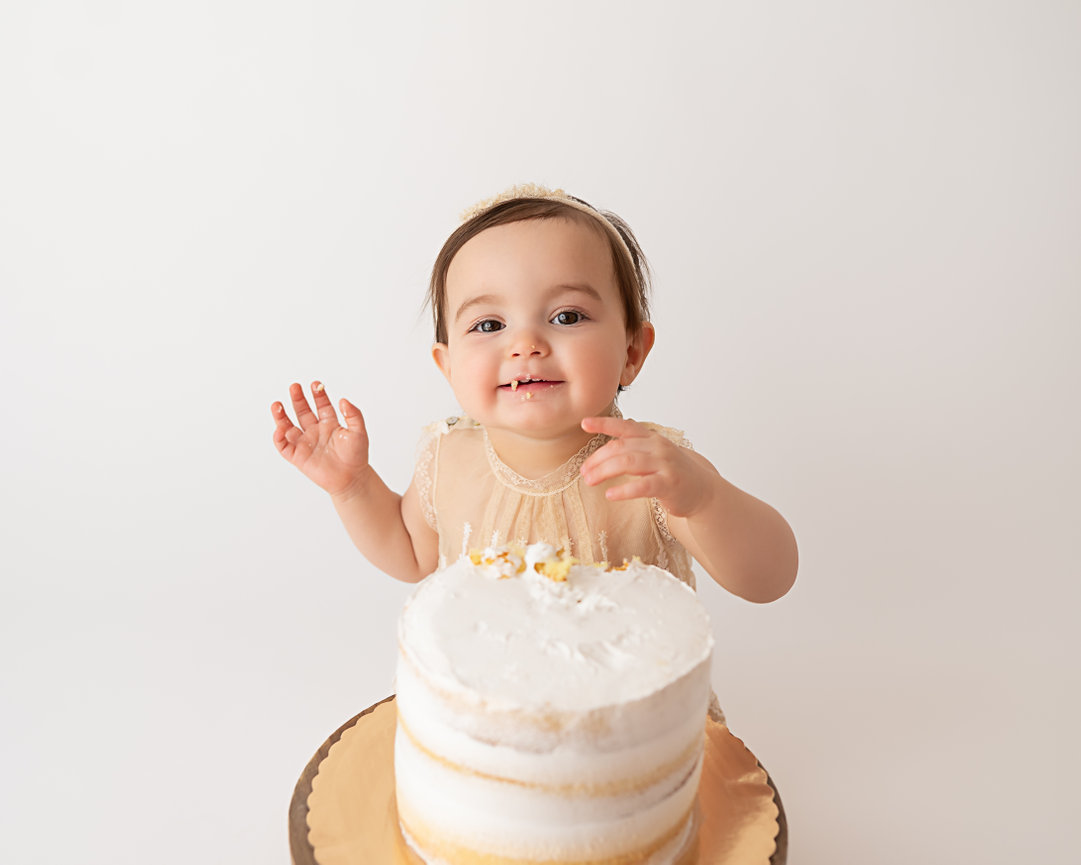 Minimalist cake smash setup in Asbury Park photography studio