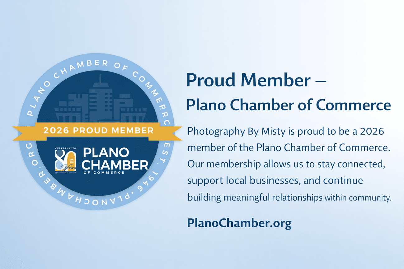 Panel discussion featuring speakers at a corporate event with branding for Misty Photography.