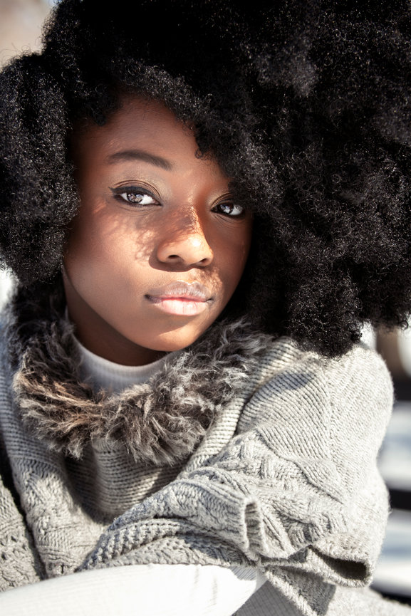 African American female model, young female in grey sweater, Photography by Heather Raub of FrontRoom Images