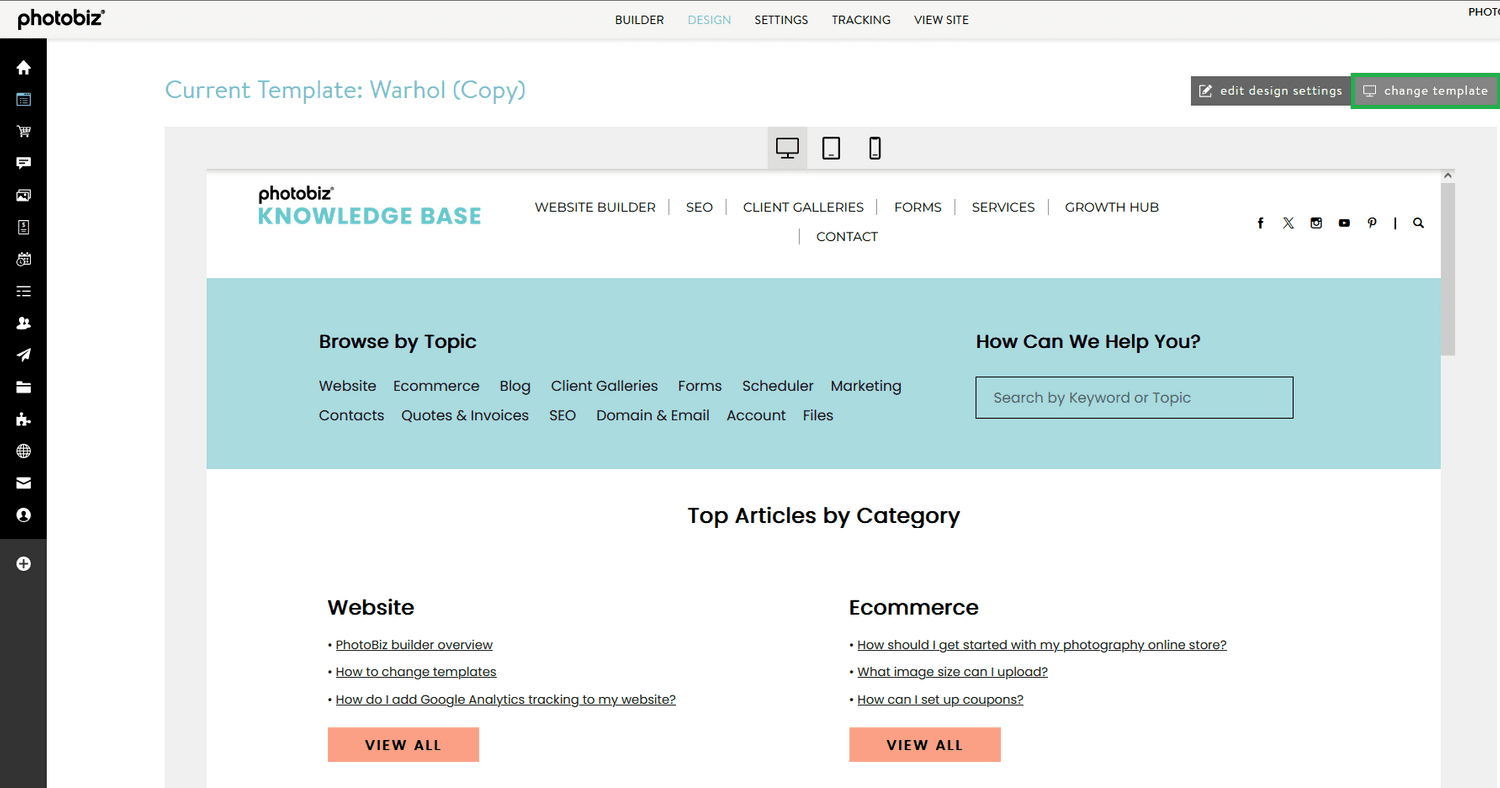 How To Change PhotoBiz Templates PhotoBiz Support How To Change PhotoBiz Templates PhotoBiz Support