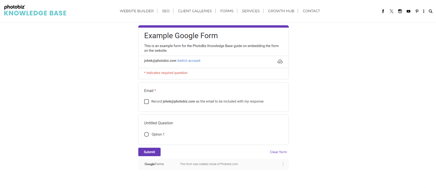 How To Embed A Google Form In Your Website - PhotoBiz Knowledge Base