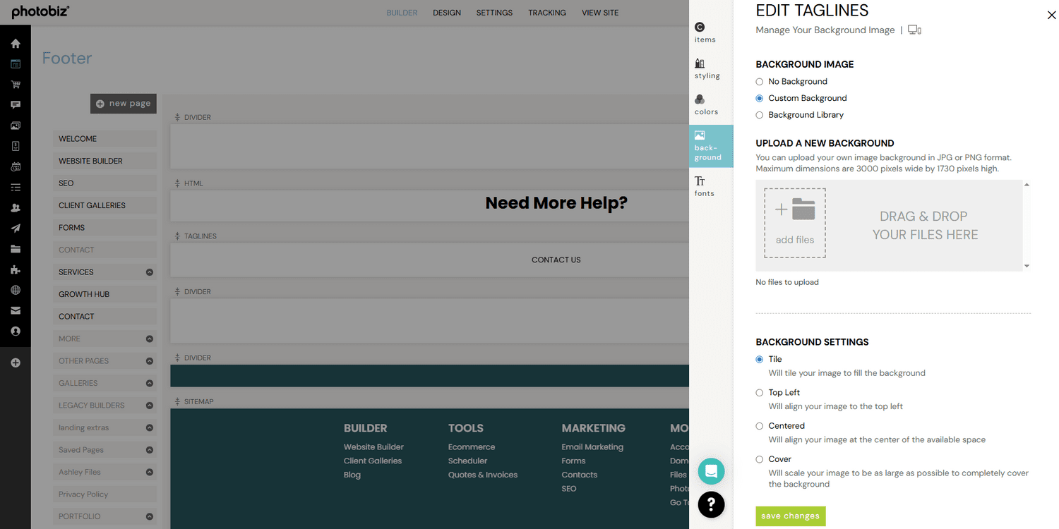 How To Use Tagline Blocks In The Footer - PhotoBiz Knowledge Base