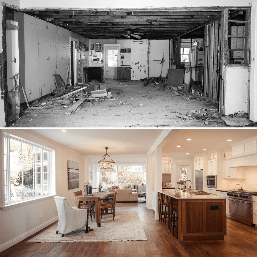 comparison of room before and after renovation