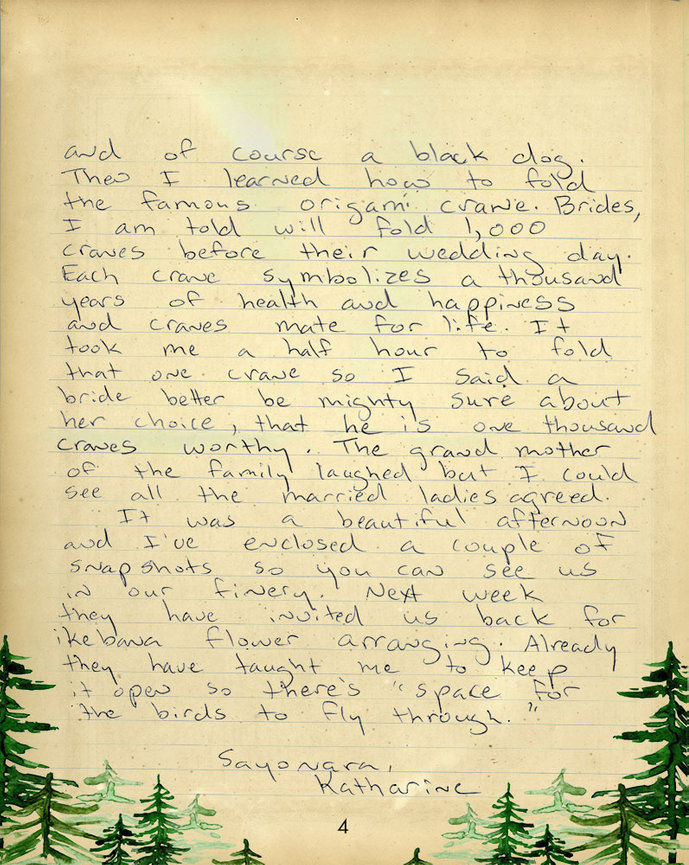 Final page of Katharine’s handwritten letter home from the Floofy Newfie World Tour in Japan.