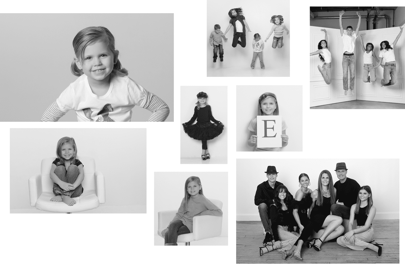 Black and white portraits of Gracie from childhood to her senior year.